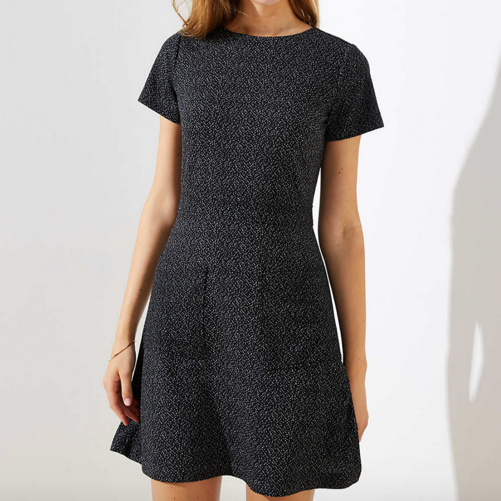 LOFT Black Flecked Pocket Flare Dress Size 18